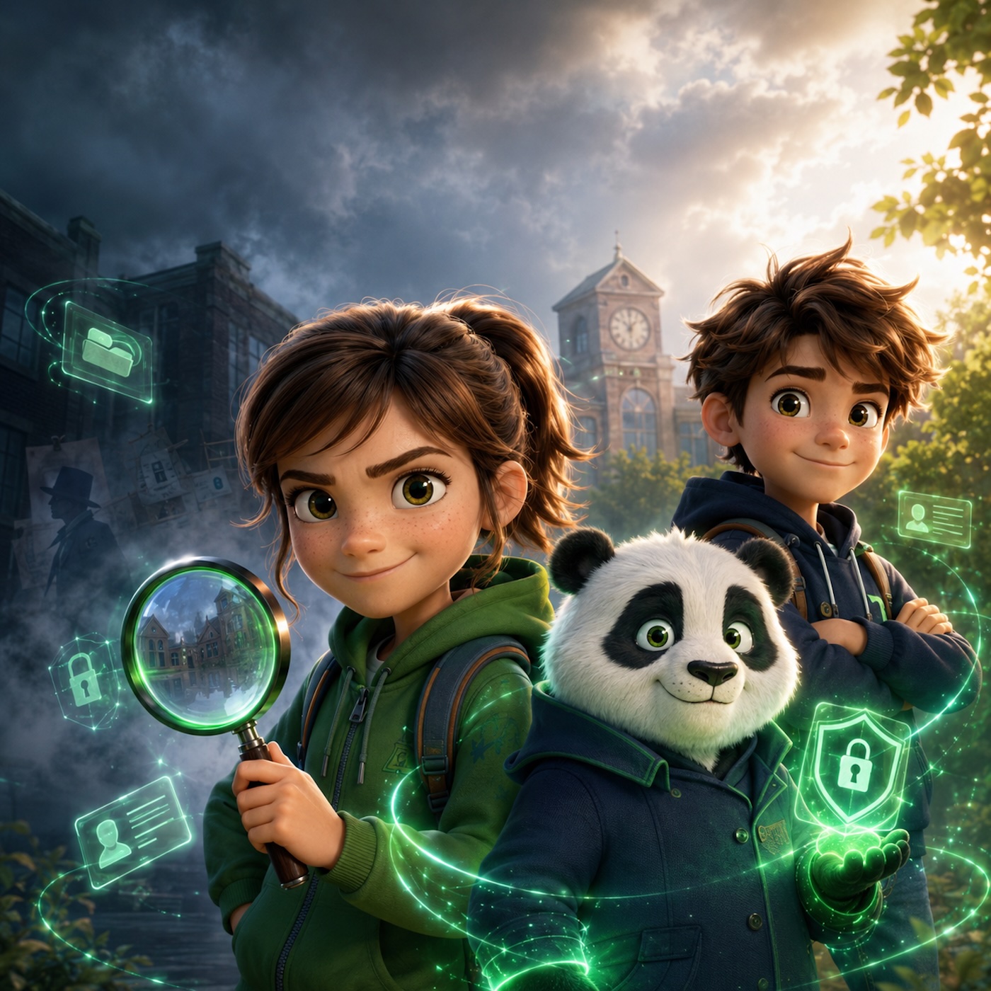 Mia, Luca und der digitale Panda DAVi als Detektivteam